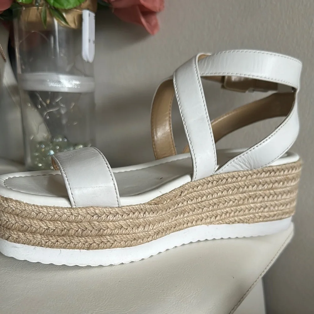 Michael Kors White Wedge Sandals with Jute Midsole - Picture 2 of 6